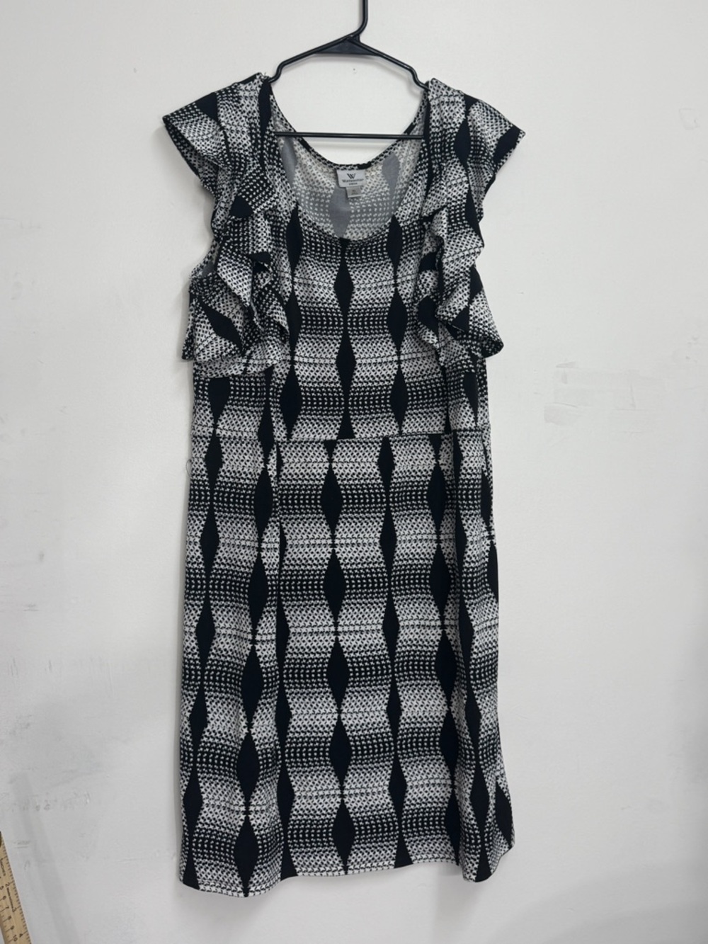 black and white Worthington geometric print dress short sleeve business casual